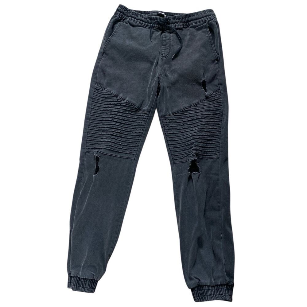 Hot Topic Men Medium Moto Style Pull On Pants Jogger Gray Distressed Stretch